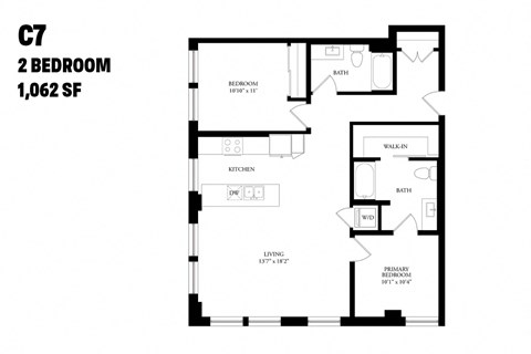 Floor plan for 2 beds, 2 baths, 1062 sqft